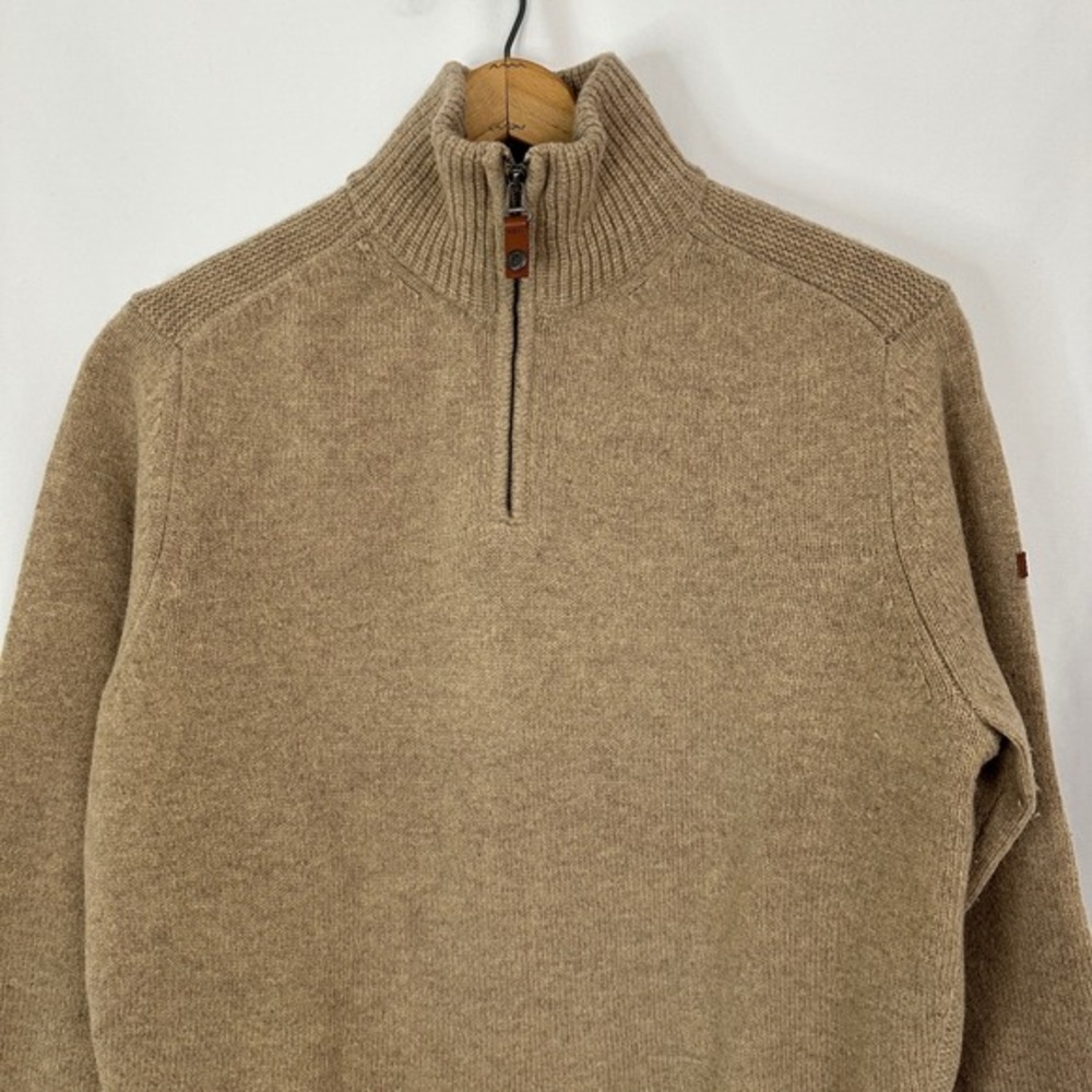 Ben Sherman Quarter Zip Sweater Pullover Ribbed Knit Wool Blend Beige Men Medium - Picture 3 of 13